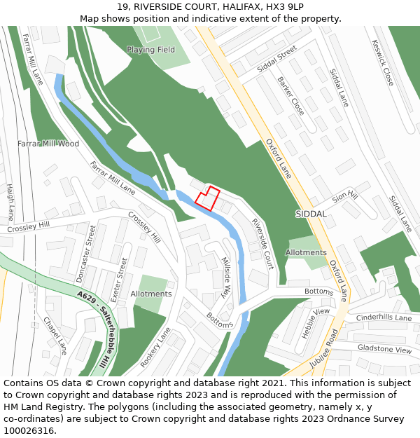 19, RIVERSIDE COURT, HALIFAX, HX3 9LP: Location map and indicative extent of plot