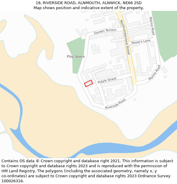 19, RIVERSIDE ROAD, ALNMOUTH, ALNWICK, NE66 2SD: Location map and indicative extent of plot