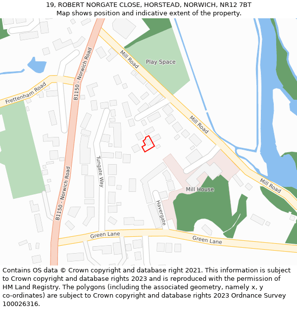 19, ROBERT NORGATE CLOSE, HORSTEAD, NORWICH, NR12 7BT: Location map and indicative extent of plot