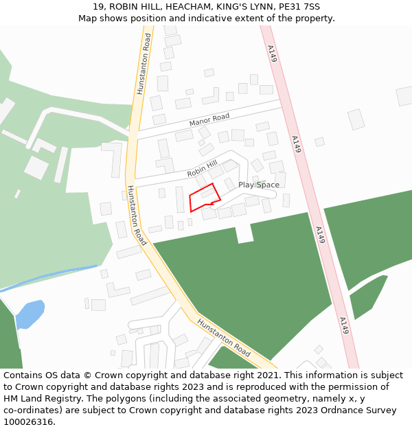 19, ROBIN HILL, HEACHAM, KING'S LYNN, PE31 7SS: Location map and indicative extent of plot