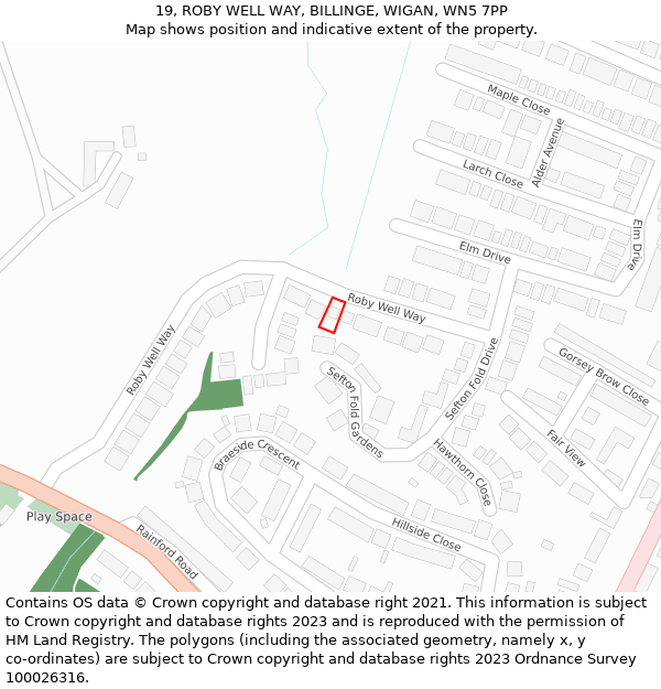 19, ROBY WELL WAY, BILLINGE, WIGAN, WN5 7PP: Location map and indicative extent of plot