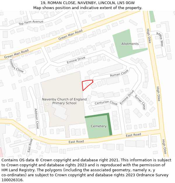 19, ROMAN CLOSE, NAVENBY, LINCOLN, LN5 0GW: Location map and indicative extent of plot