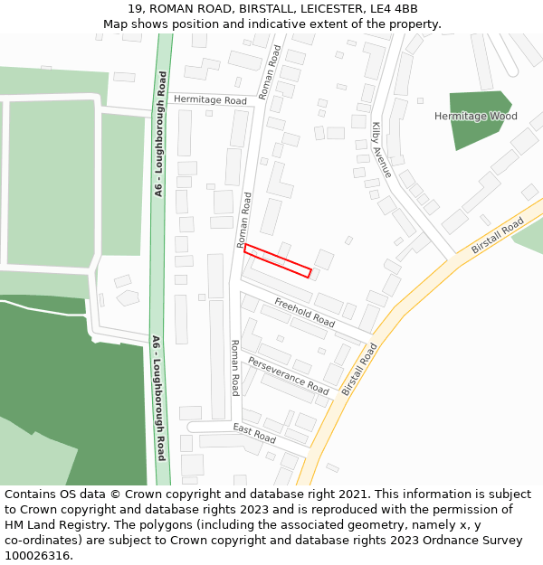 19, ROMAN ROAD, BIRSTALL, LEICESTER, LE4 4BB: Location map and indicative extent of plot