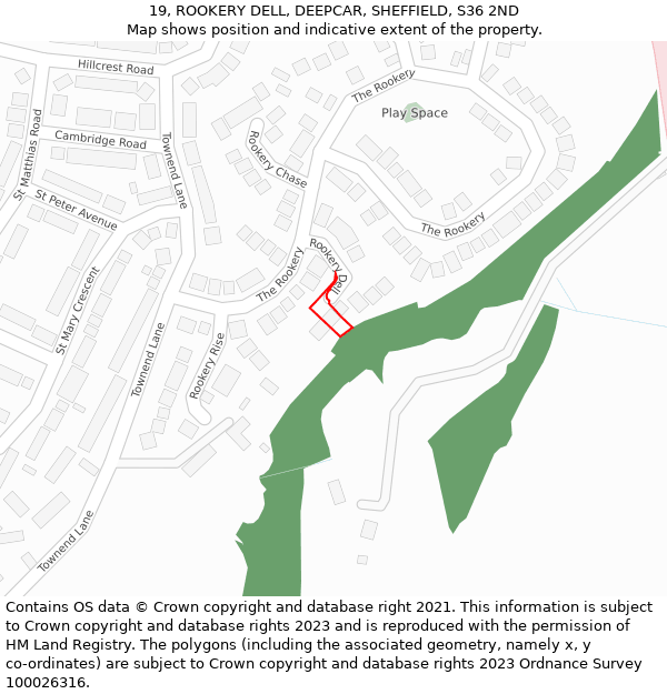 19, ROOKERY DELL, DEEPCAR, SHEFFIELD, S36 2ND: Location map and indicative extent of plot