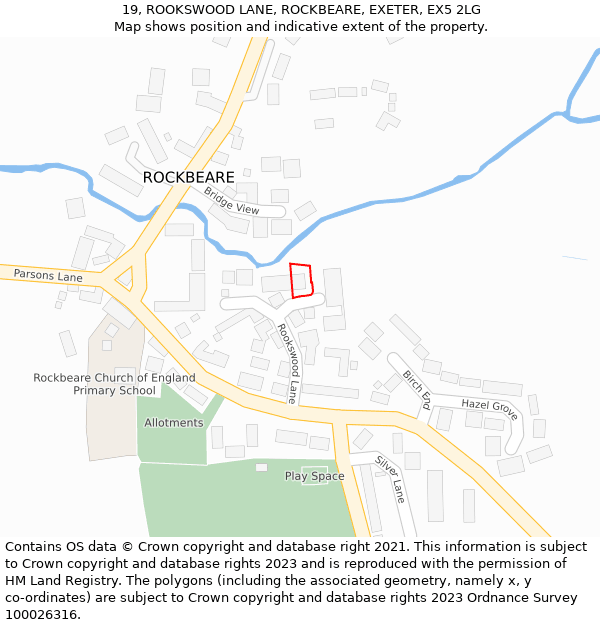 19, ROOKSWOOD LANE, ROCKBEARE, EXETER, EX5 2LG: Location map and indicative extent of plot