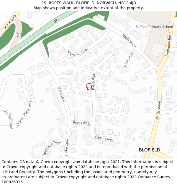 19, ROPES WALK, BLOFIELD, NORWICH, NR13 4JB: Location map and indicative extent of plot