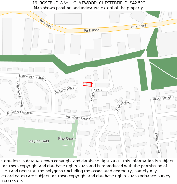 19, ROSEBUD WAY, HOLMEWOOD, CHESTERFIELD, S42 5FG: Location map and indicative extent of plot