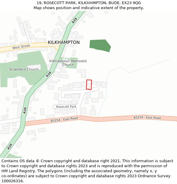 19, ROSECOTT PARK, KILKHAMPTON, BUDE, EX23 9QG: Location map and indicative extent of plot