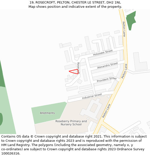 19, ROSECROFT, PELTON, CHESTER LE STREET, DH2 1NL: Location map and indicative extent of plot
