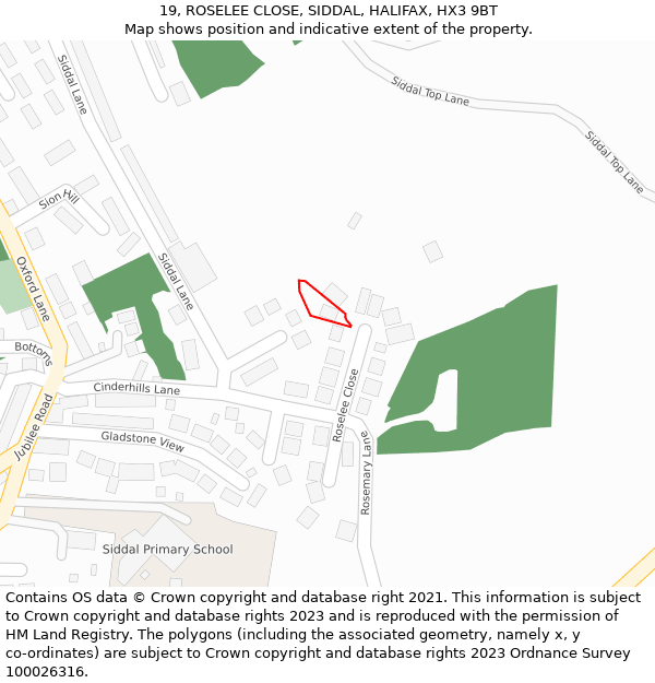 19, ROSELEE CLOSE, SIDDAL, HALIFAX, HX3 9BT: Location map and indicative extent of plot