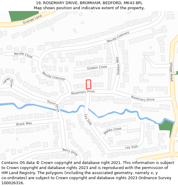 19, ROSEMARY DRIVE, BROMHAM, BEDFORD, MK43 8PL: Location map and indicative extent of plot