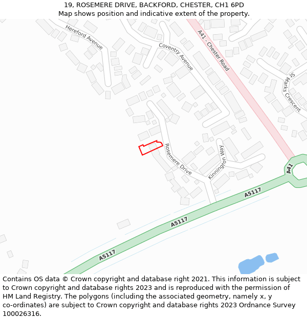 19, ROSEMERE DRIVE, BACKFORD, CHESTER, CH1 6PD: Location map and indicative extent of plot