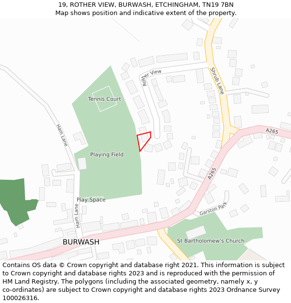 19, ROTHER VIEW, BURWASH, ETCHINGHAM, TN19 7BN: Location map and indicative extent of plot