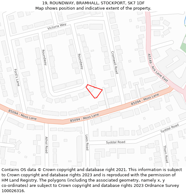 19, ROUNDWAY, BRAMHALL, STOCKPORT, SK7 1DF: Location map and indicative extent of plot