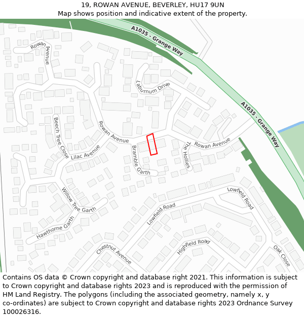 19, ROWAN AVENUE, BEVERLEY, HU17 9UN: Location map and indicative extent of plot