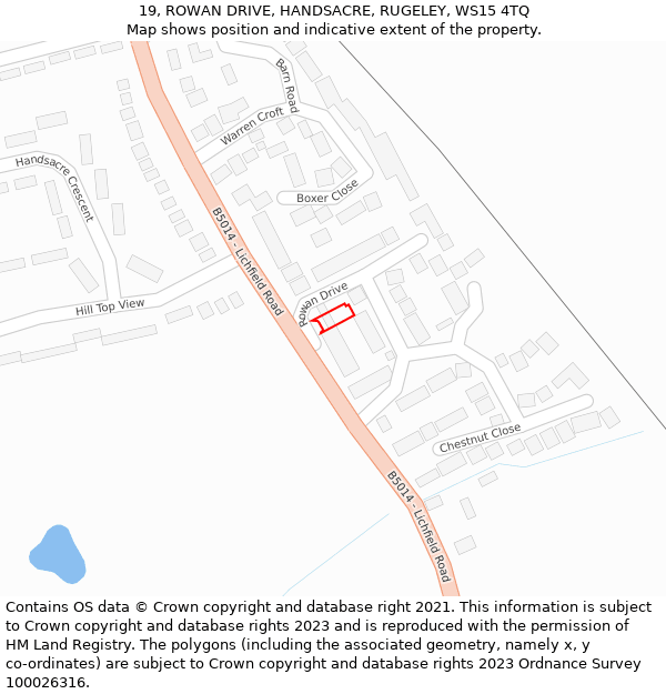 19, ROWAN DRIVE, HANDSACRE, RUGELEY, WS15 4TQ: Location map and indicative extent of plot