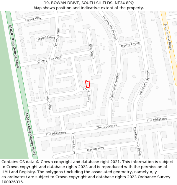 19, ROWAN DRIVE, SOUTH SHIELDS, NE34 8PQ: Location map and indicative extent of plot