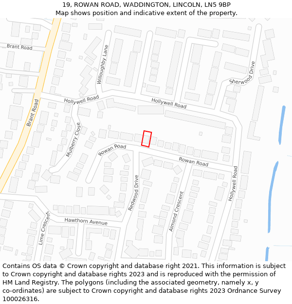 19, ROWAN ROAD, WADDINGTON, LINCOLN, LN5 9BP: Location map and indicative extent of plot