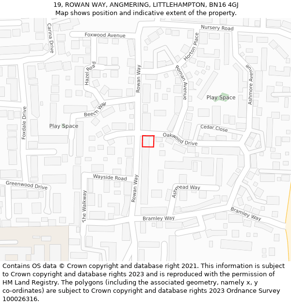 19, ROWAN WAY, ANGMERING, LITTLEHAMPTON, BN16 4GJ: Location map and indicative extent of plot