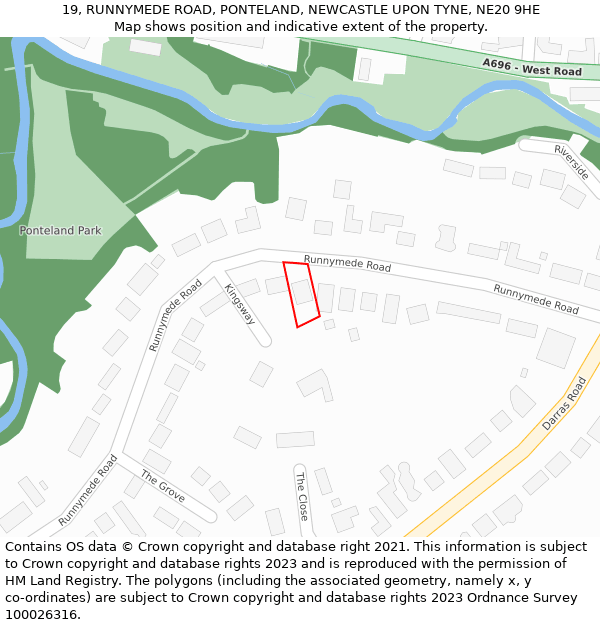 19, RUNNYMEDE ROAD, PONTELAND, NEWCASTLE UPON TYNE, NE20 9HE: Location map and indicative extent of plot