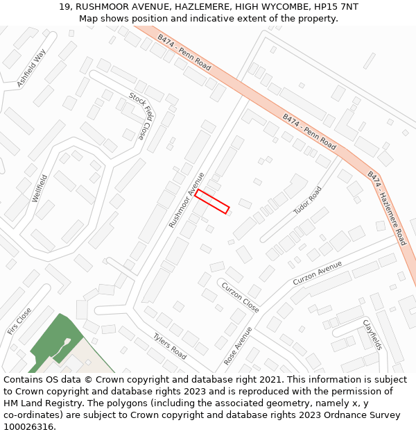 19, RUSHMOOR AVENUE, HAZLEMERE, HIGH WYCOMBE, HP15 7NT: Location map and indicative extent of plot