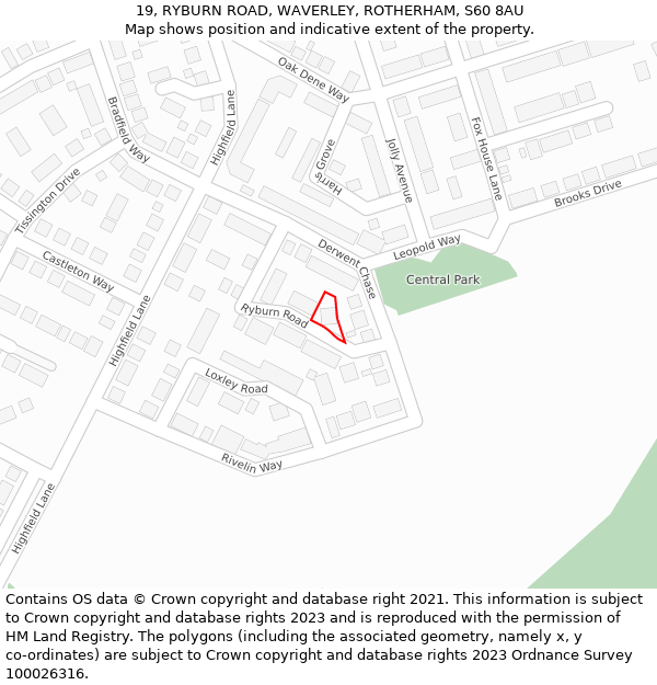 19, RYBURN ROAD, WAVERLEY, ROTHERHAM, S60 8AU: Location map and indicative extent of plot