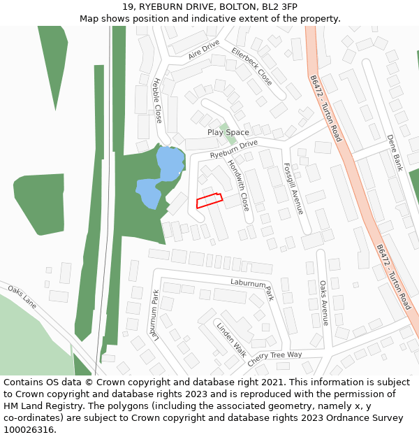 19, RYEBURN DRIVE, BOLTON, BL2 3FP: Location map and indicative extent of plot