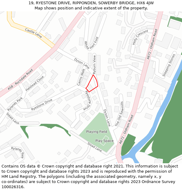 19, RYESTONE DRIVE, RIPPONDEN, SOWERBY BRIDGE, HX6 4JW: Location map and indicative extent of plot