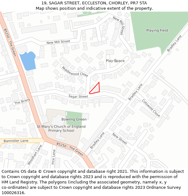 19, SAGAR STREET, ECCLESTON, CHORLEY, PR7 5TA: Location map and indicative extent of plot