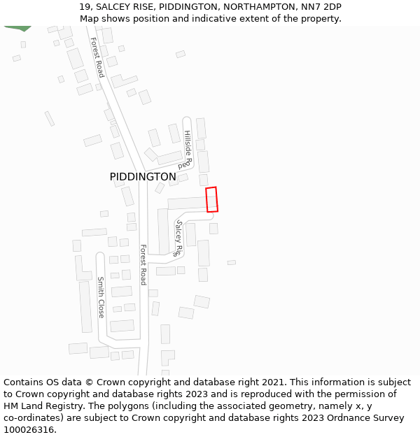 19, SALCEY RISE, PIDDINGTON, NORTHAMPTON, NN7 2DP: Location map and indicative extent of plot
