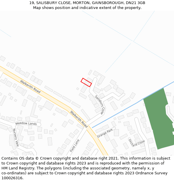 19, SALISBURY CLOSE, MORTON, GAINSBOROUGH, DN21 3GB: Location map and indicative extent of plot