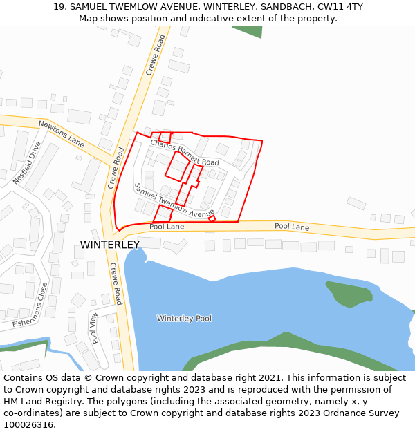 19, SAMUEL TWEMLOW AVENUE, WINTERLEY, SANDBACH, CW11 4TY: Location map and indicative extent of plot