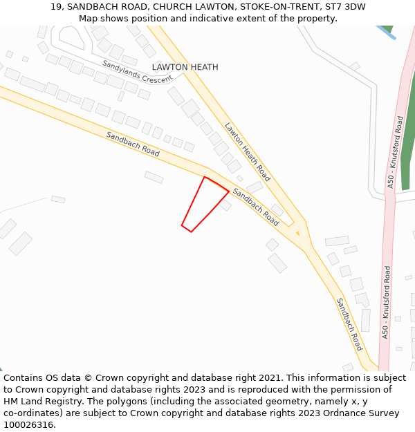 19, SANDBACH ROAD, CHURCH LAWTON, STOKE-ON-TRENT, ST7 3DW: Location map and indicative extent of plot