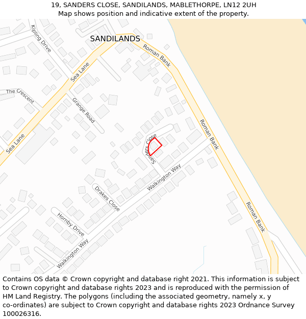 19, SANDERS CLOSE, SANDILANDS, MABLETHORPE, LN12 2UH: Location map and indicative extent of plot