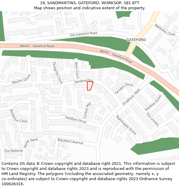 19, SANDMARTINS, GATEFORD, WORKSOP, S81 8TT: Location map and indicative extent of plot