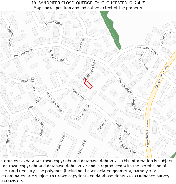 19, SANDPIPER CLOSE, QUEDGELEY, GLOUCESTER, GL2 4LZ: Location map and indicative extent of plot