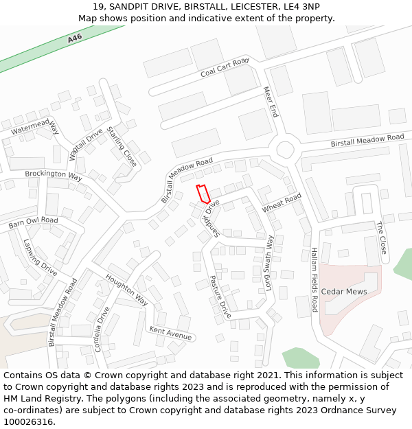 19, SANDPIT DRIVE, BIRSTALL, LEICESTER, LE4 3NP: Location map and indicative extent of plot