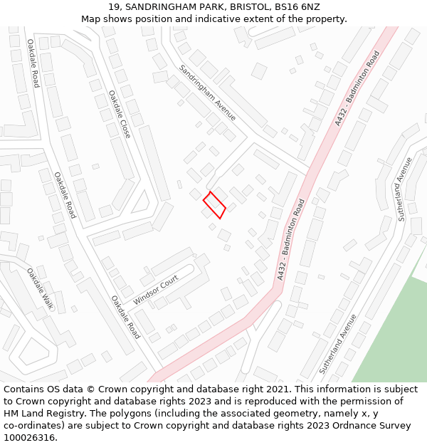 19, SANDRINGHAM PARK, BRISTOL, BS16 6NZ: Location map and indicative extent of plot