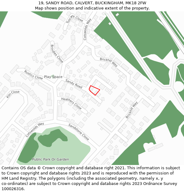 19, SANDY ROAD, CALVERT, BUCKINGHAM, MK18 2FW: Location map and indicative extent of plot