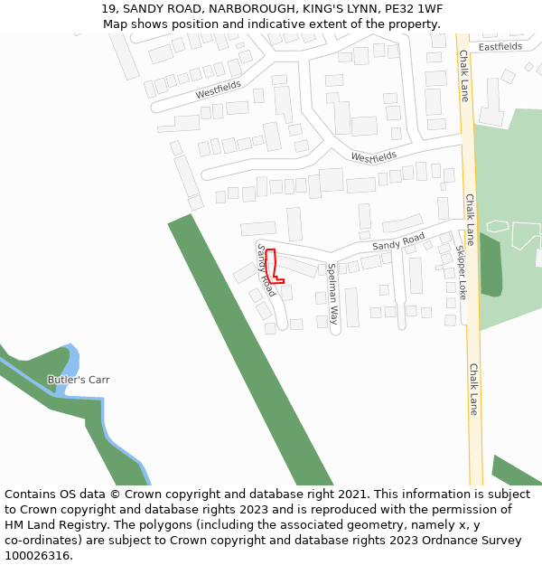 19, SANDY ROAD, NARBOROUGH, KING'S LYNN, PE32 1WF: Location map and indicative extent of plot