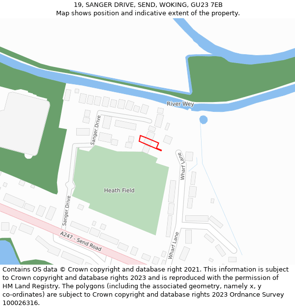 19, SANGER DRIVE, SEND, WOKING, GU23 7EB: Location map and indicative extent of plot