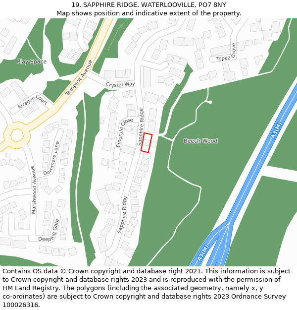 19, SAPPHIRE RIDGE, WATERLOOVILLE, PO7 8NY: Location map and indicative extent of plot