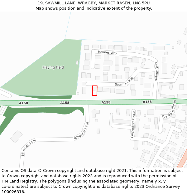 19, SAWMILL LANE, WRAGBY, MARKET RASEN, LN8 5PU: Location map and indicative extent of plot