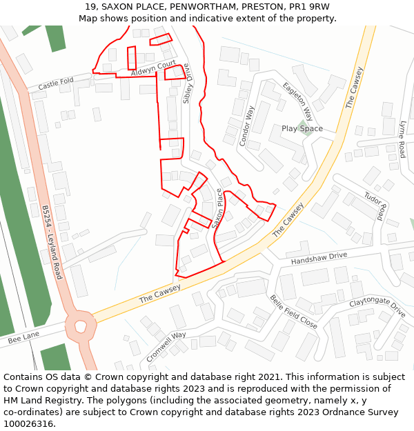 19, SAXON PLACE, PENWORTHAM, PRESTON, PR1 9RW: Location map and indicative extent of plot