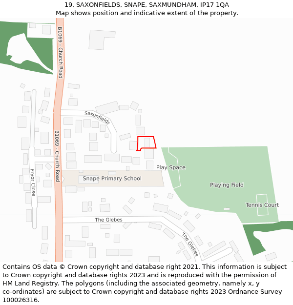 19, SAXONFIELDS, SNAPE, SAXMUNDHAM, IP17 1QA: Location map and indicative extent of plot