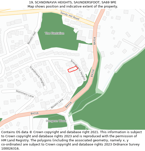 19, SCANDINAVIA HEIGHTS, SAUNDERSFOOT, SA69 9PE: Location map and indicative extent of plot