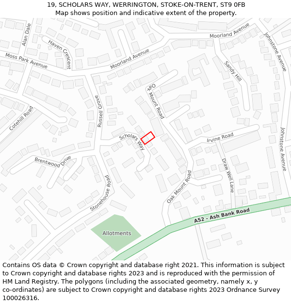 19, SCHOLARS WAY, WERRINGTON, STOKE-ON-TRENT, ST9 0FB: Location map and indicative extent of plot
