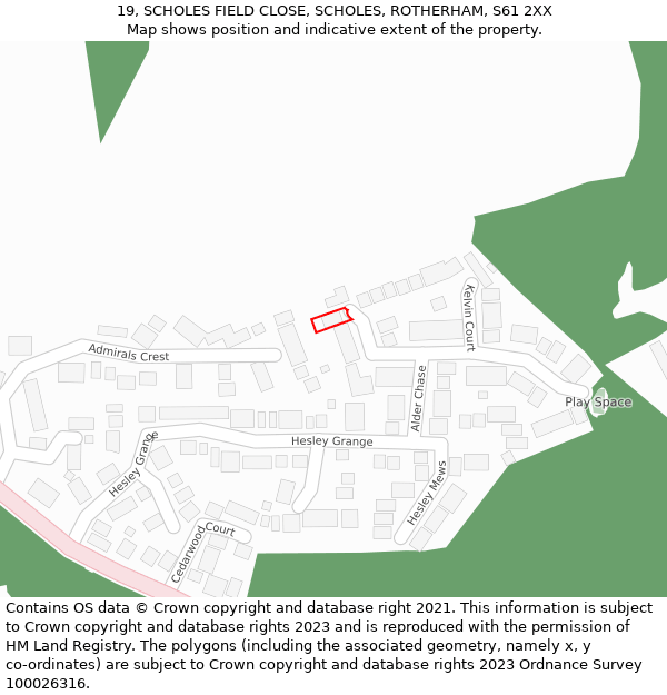 19, SCHOLES FIELD CLOSE, SCHOLES, ROTHERHAM, S61 2XX: Location map and indicative extent of plot