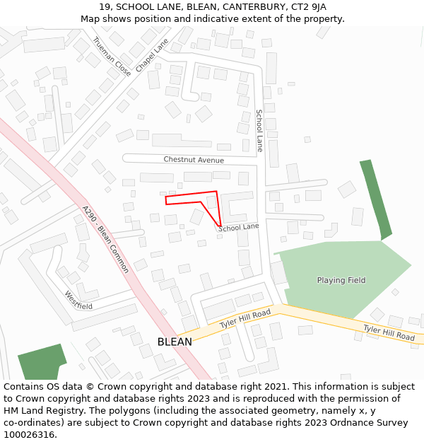 19, SCHOOL LANE, BLEAN, CANTERBURY, CT2 9JA: Location map and indicative extent of plot