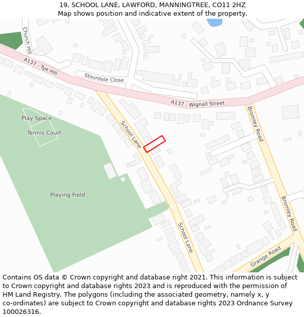 19, SCHOOL LANE, LAWFORD, MANNINGTREE, CO11 2HZ: Location map and indicative extent of plot